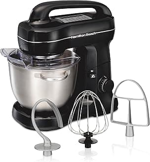 Hamilton Beach Electric Stand Mixer, 4 Quarts, Dough Hook, Flat Beater Attachments, Splash Guard 7 Speeds with Whisk, Easy-Carry Top Handle, Black