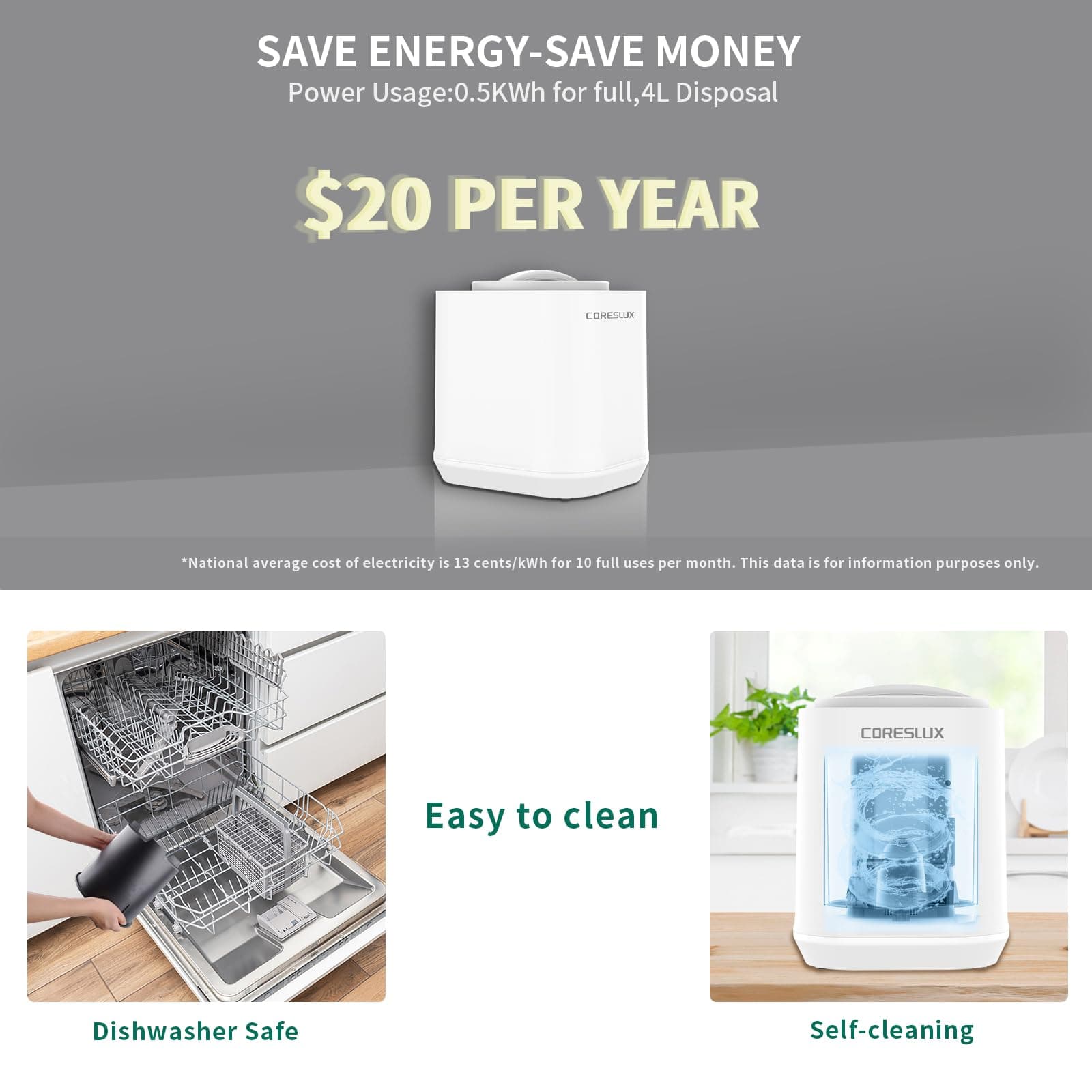 3.5L Electric Composter for Kitchen, Smart Compost Bin Outdoor/Indoor, Odorless/Auto-Cleaning/Low Noise/Intelligent LED Display, Turn Food Waste to Fertilizer, Compost Machine for Apartment Countertop