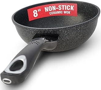 Sapphire Home 8 Inch Marble Coated Cast Aluminium Wok Pan, 5-Layer Marble Coating, Extreme Non-Stick, Very Durable