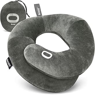 BCOZZY Organic Cotton Double Support Neck Pillow for Travel - 3 Ergonomic Positions for Head, Neck, and Chin Comfort - Ideal for Sleeping Upright on Flights, Cars, and at Home – Large, Gray