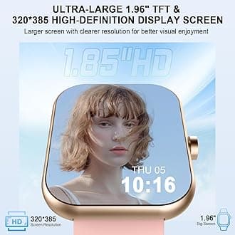 Smart Watch (Answer/Make Calls), 1.96" HD SmartWatch for Men Women 113+ Sport Modes, Fitness Activity Tracker Heart Rate/Sleep Monitor/Pedometer, IP68 Waterproof, Smart Watches for Android iOS, Gold