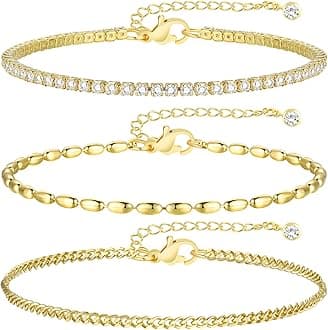 Gold Bracelets for Women, 14K Gold Plated Link Cubic Zirconia Classic Tennis Bracelet, Cuban Chain Dainty Bracelet Pack Jewelry for Women
