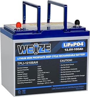 WEIZE 12V 100Ah Mini LiFePO4 Battery, Built-in 100A Smart BMS, Deep Cycle Lithium Iron Phosphate Battery Perfect for RV, Solar, Marine, Trolling Motor, Off Grid Applications, Backup Sump Pump