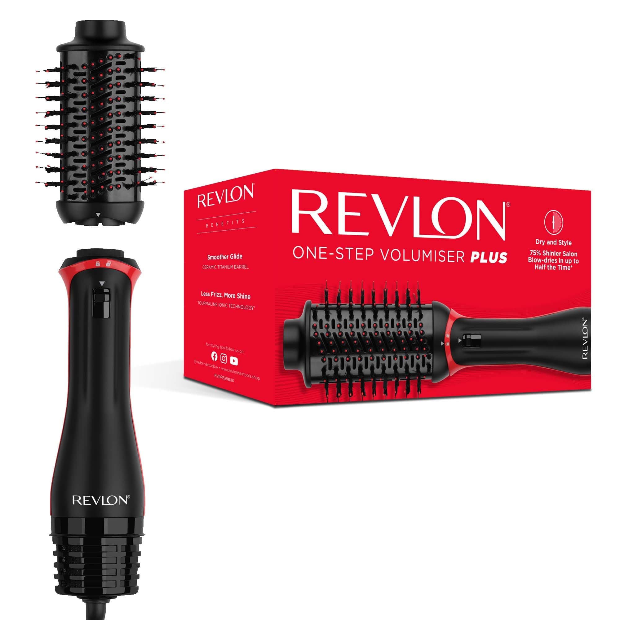 Revlon One-Step Volumiser Plus (Patented Detachable Head, Ceramic Titanium Barrel, Nylon Styling Bristles with Activated Charcoal Pins, Tourmaline Ionic Technology), RVDR5298UK