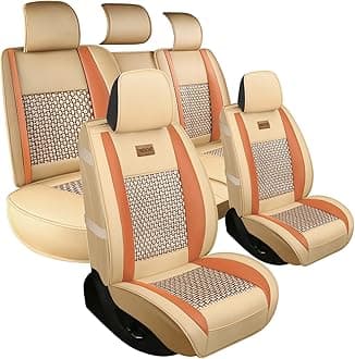 FREESOO Car Seat Cover, Leather Seat Covers Full Set, Classic Breathable Padded Automotive Seat Protector Most Sedan SUV Truck Universal with Pillows Khaki Orange