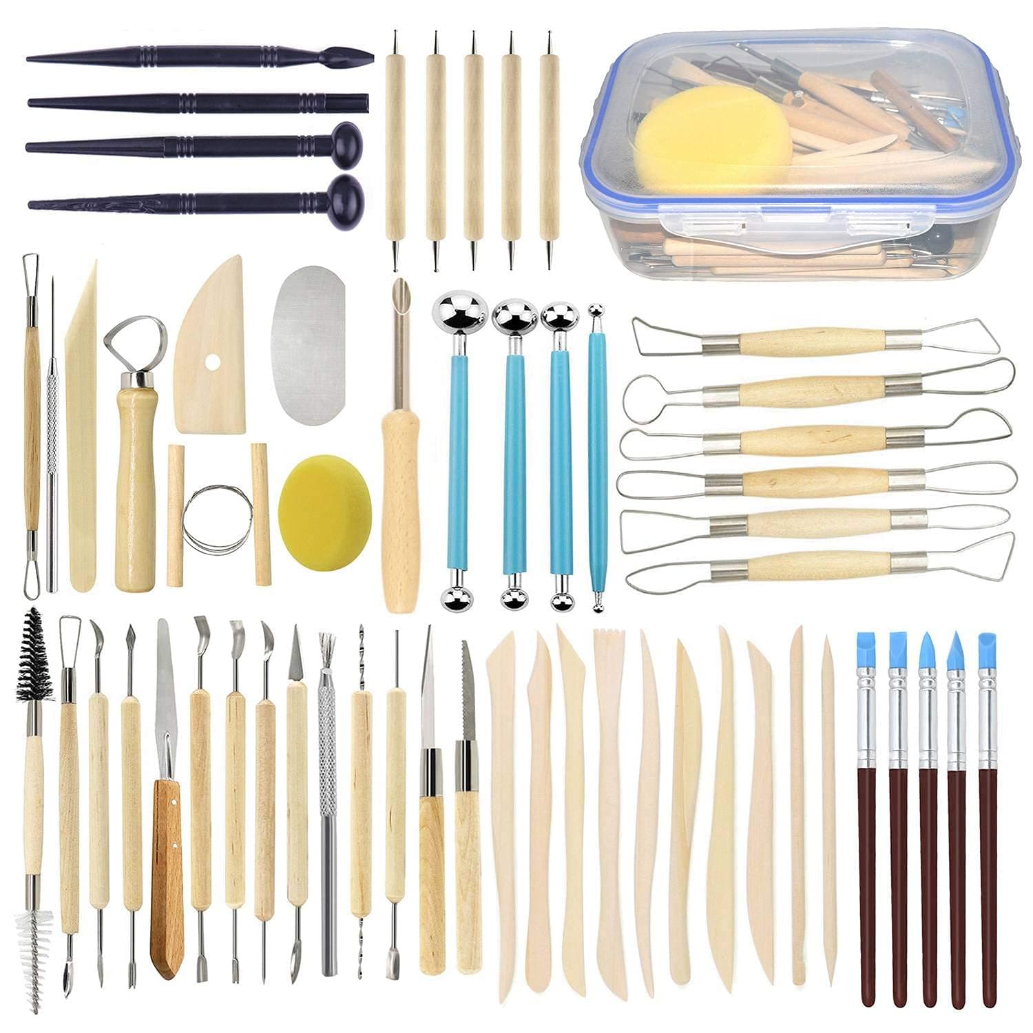 57PCS Ceramic Clay Tools Set with Plastic Case Modeling Pottery Sculpting Tools Kits for Beginners Professionals Kids After School Ceramics Classes