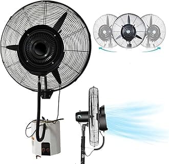 Wall Mounted Misting Fan with 3 Speeds, 90° Oscillation Fan with Mist, Cooling Fan for Patio, Outside Restaurant, Factory Workshop (71cm/28in)