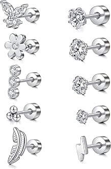 MODRSA 20g 16g Cartilage Earrings for Women Silver Gold Helix Piercing Jewelry Surgical Steel Hypoallergenic Flat Back Earrings Cartilage Hoop for Women Forward Helix Earring Tragus Jewelry Screw Back