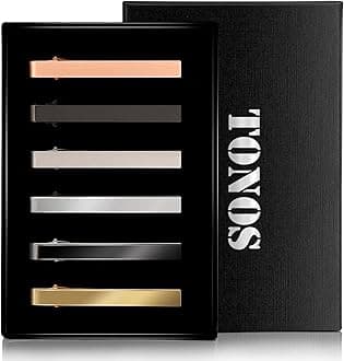Tie Clips for Men, 6 PACK Tie Clip Set with Elegant Gift Box - Shiny & Matte Tie Clips Black, Silver, Gold Tie Bar Tie Pinch Tie Clasp. Nice Gift for Father, Husband, Boyfriend, Wedding (Classic 6PC)