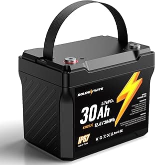 GOLDENMATE 12V 30Ah LiFePO4 Battery, IP67 Waterproof, 5000+ Deep Cycles, Built-in BMS & Grade A Lithium Iron Phosphate Battery Cells, Ideal for RV, Camping, Solar, Marine, Off-grid, Home Energy Backup