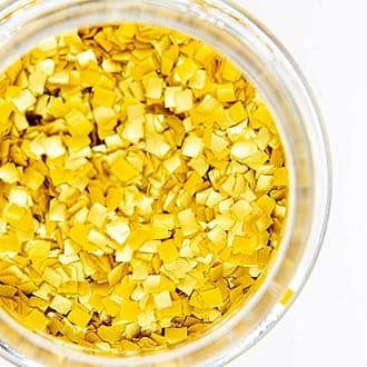 Gold Edible Square Shaped Glitter for Cakes, Drinks - Fancy Edible Square Cake Decorations in Metallic Gold for Cake Decorating, Toppings - Vegan Shimmer Squares Dessert Glitters for Cupcakes