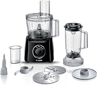 Bosch MultiTalent 3 MCM3201BGB 800W 2.3L Food Processor with 2 speeds, 1 litre blender and/Slicing/Grating/Beating attachments. - Black