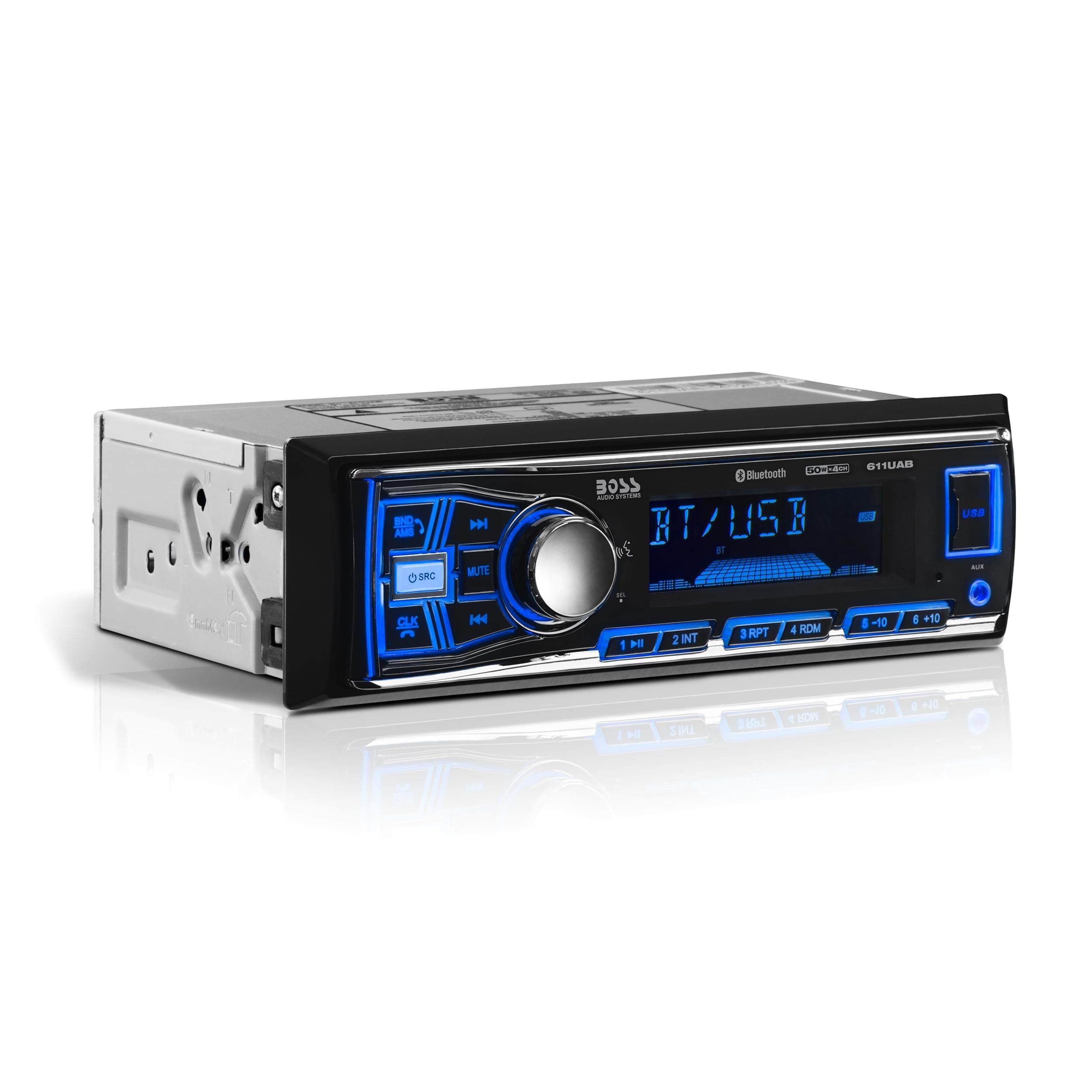 611UAB Car Stereo System - Single Din, Bluetooth Audio and Calling Head Unit, Aux Input, USB, Mechless, No CD DVD Player, AM/FM Radio Receiver