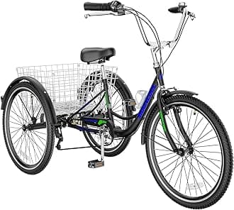 Slsy Adult Tricycles 7 Speed, Adult Trikes 20/24/26 inch 3 Wheel Bikes, Three-Wheeled Bicycles Cruise Trike with Shopping Basket for Seniors, Women, Men