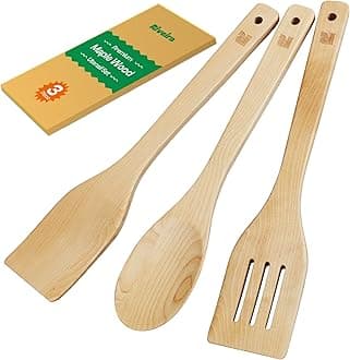 RiveiraMaple Wooden Spoons for Cooking Set of 3 – Natural Maple Wooden Cooking Utensils, Wooden Spatula, Wooden Spoon - Premium Quality Wooden Utensil Set for Non-Toxic Cooking