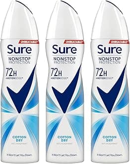 Sure Antiperspirant 72H Nonstop Sweat and Odour Protection Alcohol-Free Body Spray Anti-White Marks with Fresh and Clean Multi Fragrance Deodorant for Women, 150ml Pack of 3 (Cotton Dry)
