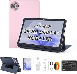 C idea 10.5 inch Tablet, Android 14 Tablet PC 8GB RAM +1TB ROM,Dual 5G LTE SIM,2K 1200x 2000 Display,10000 mAh Battery Tablet,CM10500 Plus (Pink)