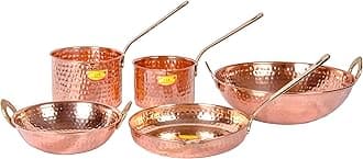 Shiv Shakti Arts® Pure Copper Cookware Set 5 Piece (Copper Sauce Pan | Kadhai Fry Pan) With Brass Handle For Cooking Purpose