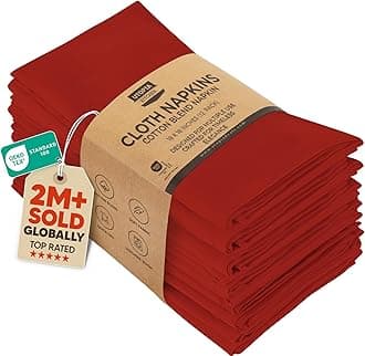 Utopia Kitchen Red Cloth Napkins [12 Pack, 18x18 Inch] Cotton Blend Washable and Reusable Table Dinner Napkins for Hotel, Lunch, Restaurant, Weddings, Event and Parties