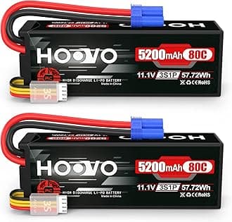 HOOVO 3S 11.1V 80C 5200mAh RC Lipo Battery Hard Case with EC5 Connector for RC Car Boat Truck Heli Airplane UAV Drone FPV Racing (2 Packs)