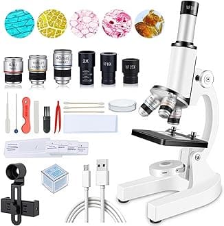 Compound Microscope for Adults & Kids - 40X-2000X High-Power Biological Microscope for Students, School Lab & Home Education, with Slides Set & Phone Adapter (Light White)