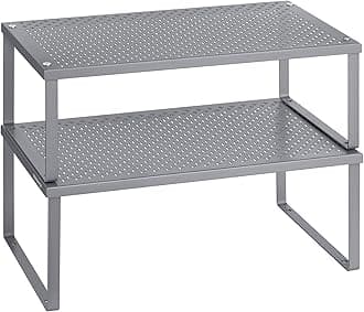 SONGMICS Spice Racks, Set of 2 Metal Cabinet Shelf Organizers, Countertop Organizers, Shelf Risers, Stackable, Expandable, Silver UKCS401G01