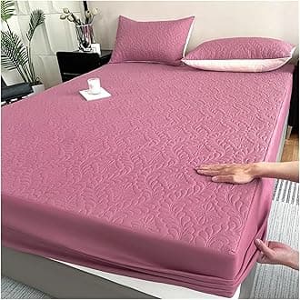 Waterproof Quilted Mattress Protector Breathable Bed Linen Mattress Cover No Pillowcase for Bedroom(Deep Pink,160x200x30cm)