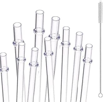 Clear Reusable Plastic Straws, 9 inch Thick & Long Reusable Straws with Cleaning Brush - 30oz Tumbler Replacement Straw for Stanley Cup - 10 Pack
