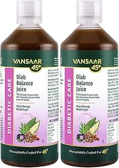 Vansaar 45+ Diab Balance Juice,1L (Pack of 2) | Karela, Jamun, Neem, Paneer Doda, Cinnamon &9 more Clinically Proven herbs for Diabetic Care & Sugar Control | Specially created with Jamun seeds to manage Blood Sugar