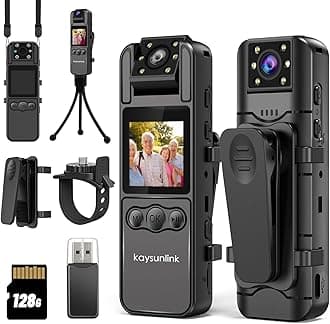 kaysunlink Body Camera with Audio and Video Recording 1080P FHD Mini Police Wearable Body Worn Cam Portable Small Personal Camcorder Sport Action Outdoor Video Recorder (128GB)