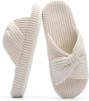 Slippers for Women Memory Foam House Bedroom Corduroy Bow Crossbands Slipper Shoes Comfy Trendy Gift Slippers