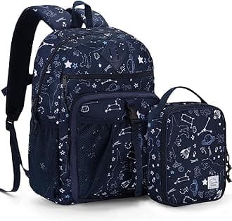 VASCHY School Backpack Boy Girl 2 Pieces, 2 in 1 Sets of Children's Backpack with Lunch Bag Backpack Sets of School Supplies for 5-9 Years Old Set of Backpack with Thermal Bag for School Travel