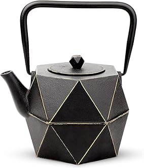 Tea Kettle, TOPTIER Japanese Cast Iron Teapot with Stainless Steel Infuser, Cast Iron Tea Kettle Stovetop Safe, Diamond Design Teapot Coated with Enameled Interior for 54 oz (1600 ml), Black