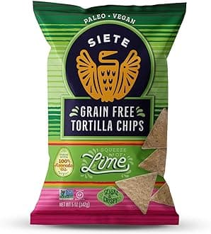 Siete Tortilla Chips | Grain free | Gluten Free Chips | Paleo & Vegan Snacks | Non GMO | Lime, 5 Ounce (Pack of 6)