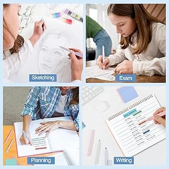 MoKo 56 PCS Aesthetic School Supplies with Pencil Pouch, Cute Stationery Set for Students Office, 12 Gel Pens, 12 Pastel Highlighters, 6 Mechanical Pencils 0.5 & 0.7mm, Sticky Note Index Tab (Pink)