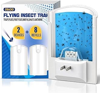 2-Pack Indoor Flying Insect Traps with 8 Refills, UV Light Bug Catcher for Flies, Gnats, Moths, 30-Day Sticky Pads, Silent Fly Catcher for Home
