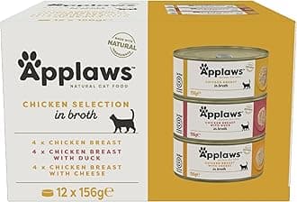 100% Natural Wet Cat Food, Multipack Chicken Selection in Broth 156 g Tin (Pack of 12)
