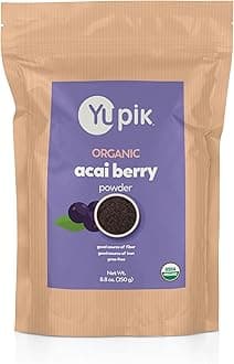 Organic Acai Berry Powder 8.8 oz, USDA Certified, Non-GMO, Vegan, Raw, Gluten-Free, Kosher, Superfood, Rich in Iron & Fiber, Perfect for Smoothie Bowls, Ice Pops & Baking