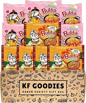 Korean Ramen Variety Pack Gift Box (10 Count) – Spicy Buldak Noodle Assortment for Birthdays, College Care Packages, Office Snacks, and Gift Baskets