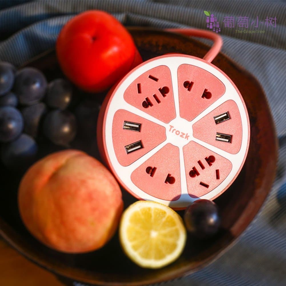 Smart Power Strip 4 Rugular Outlets Plus 4-USB Outputs with Surge Protector,Creative Lemon Shape Power Socket,Smart Charging Station (Pink)