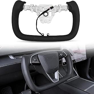 Yoke Steering Wheel Personalized for Tesla Model Y Juniper 2025, Nappa Leather for Tesla Model Y Accessories With Heating Function No Front Trim (Black Perforated, Matte Carbon Fiber)