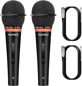 HOTEC Premium Wired Vocal Dynamic Handheld Microphones - Includes 19ft Detachable XLR Cable and ON/Off Switch - 2 Pack, Metal Black