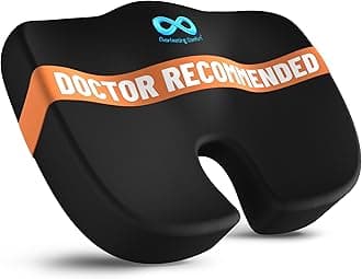 Doctor Recommended Memory Foam Seat Cushion for Office Chairs & Car - Ergonomic Office Desk Accessories - Cushions for Tailbone Pain Relief, Sciatica (Black, Large)