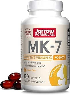 Jarrow Formulas MK-7 90 mcg - Bioactive Form of Vitamin K2-120 Servings (Softgels) - for Bone & Cardiovascular Health - Vitamin K2 MK-7 Dietary Supplement - Gluten-Free