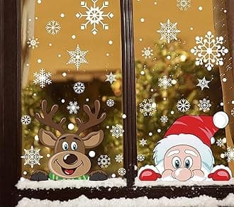 LOKIPA Christmas Window Cling Stickers, 6Sheet Peeping Santa and Rudolph Stickers Decals for Christmas Window Display