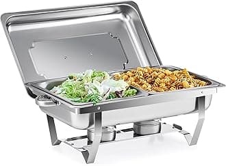 WILPREP Chafing Dish Buffet Set, 9L Chafer for Catering with 2 Half Size Food Pans Fuel Holders Lid Foldable Frame, Food Grade Stainless Steel Food Warmer for Parties Buffets Banquets Dinners