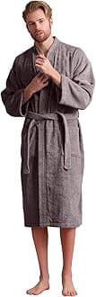 Men's Turkish Terry Kimono Style Bathrobe - 100% Turkish Cotton Robe for Men - Comfortable & Absorbent - Soft & Cozy Wear