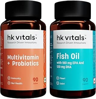 hk vitals Fish Oil and Multivitamin Plus Probiotics (90 Tablets Each) Combo Pack | 1000mg Omega 3 with 180mg EPA & 120mg DHA | Enhances Energy, Immunity & Joints Health