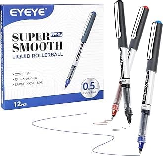 EYEYE 0.5mm Rollerball Pens 12 Pack 3 Colors, Extra Fine Point Roller Ball Pen Quick Dry, Liquid Ink Pens Fine Point Smooth Writing Pen for Journaling, Note Taking, Office, School Supplies