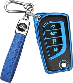 QBUC for Toyota Flip Key Fob Cover Soft TPU Key Case Cover with Keychain for Fortuner Tundra Camry RAV4 Challenger Key Shell